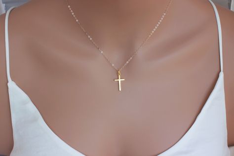 Excited to share this item from my #etsy shop: 14k real gold Small cross necklace - Cross necklace with skinny chain - Mini Solid Real Gold Cross Necklace - 14k Minimalist Cross Necklace Yellow Gold Cross Necklace, Cross Necklace Simple, Necklaces Ideas, South San Francisco, Gold Cross Necklace, Gold Cross Pendant, Cross Jewelry, Gold Cross, Cross Charms