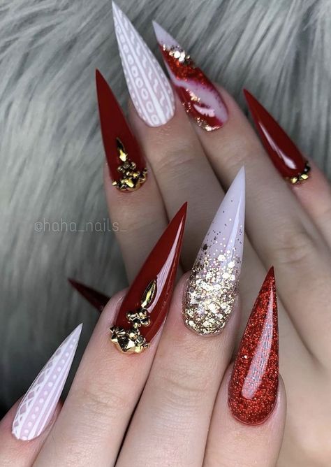 Pointy Nails Designs, Pointy Nail Designs, Ruby Nails, Stilleto Nails Designs, Unghie Nail Art, Pointy Nails, Long Acrylic Nail Designs, Creative Nail Designs, Nail Art Ombre