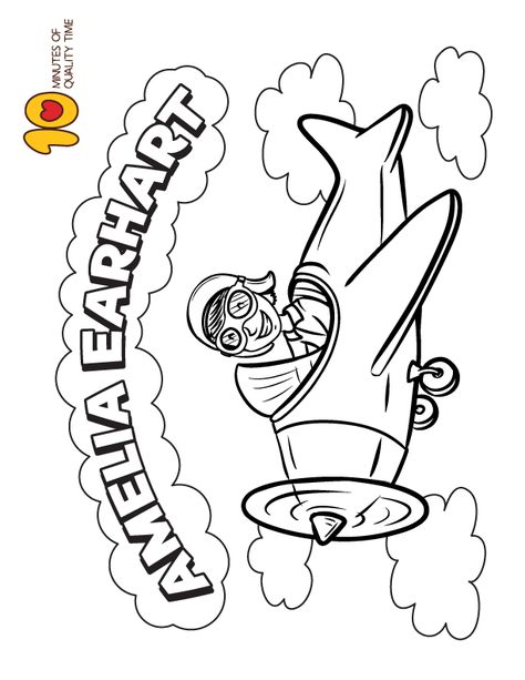 Amelia Earhart Coloring Page Amelia Earhart Airplane, Amelia Earhart Craft, Amelia Earhart Plane, Amelia Earhart Activities, March Lesson Plans, Famous Artists For Kids, Dolphin Coloring Pages, All About Me Preschool, Amelia Earhart