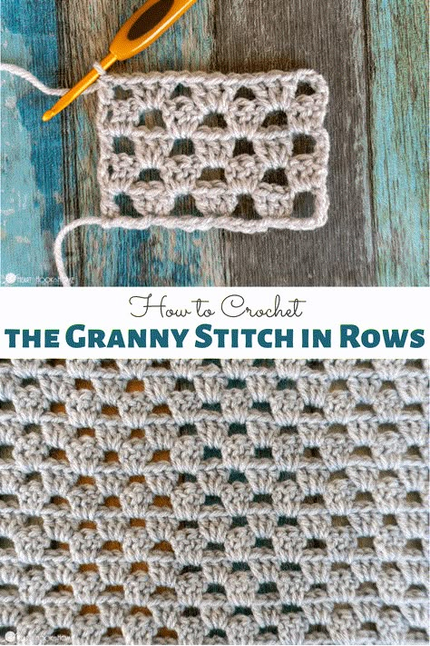 How To Granny Stitch Crochet, Granny Stitch Rectangle, Granny Square Crochet Stitch, Crochet Granny Square Stitch, Wide Stitch Crochet, Crochet Granny Stitch In Rows, Granny Square Lapghan Pattern, Knit Stitch Crochet Tutorial, Granny Rows Crochet Blanket