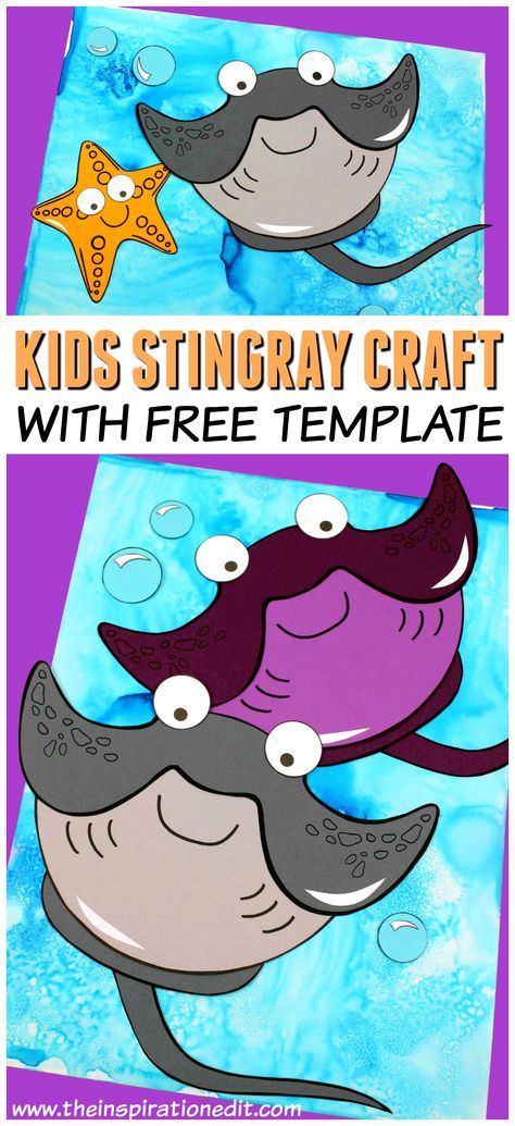 If your looking for a Stingray craft for kids then look no further. Today I am sharing this super fun stingray arts and crafts idea which I’m sure you will love. Since then we have visited many Sealife centres around the UK and the Stingray is always an amazing sea creature to view. I hope you enjoy this Ocean craft for preschoolers.  #stingray #crafts #craftsforkids Stingray Craft For Kids, Stingray Craft Preschool, Sting Ray Craft, Stingray Template, Stingray Craft, Ocean Themed Art, Ocean Craft, Ocean Theme Crafts, Ocean Animal Crafts