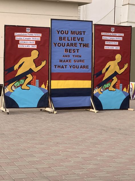 Sports Gala Decoration Ideas, Sports Day Board Decoration, Softboard Ideas, Sports Day Decoration, School Reference, Bulletin Board Decoration, Soft Board Decoration, Good Interior Design, School Works