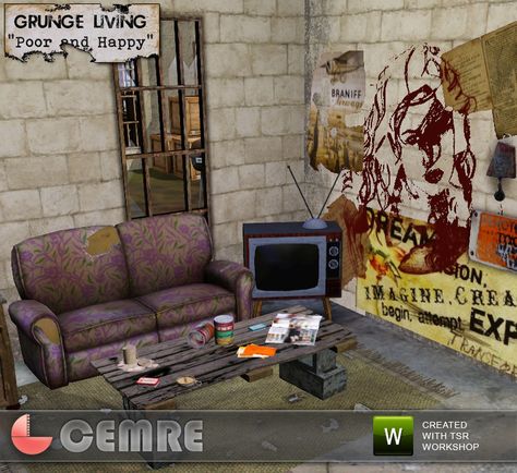 cemre's Grunge Living Poor and Happy Sims 4 Cc Poor Clutter, Sims 4 Poor House Cc, Sims 4 Cc Poor Clothes, Poor Sims 4 Cc, Sims 4 Cc Grunge Furniture, Sims 4 Poor House, Sims 4 Poor Cc, Grunge Bed, Sims 3 Living Room