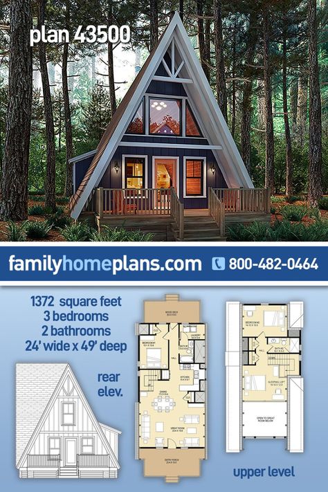 A Frame Floor Plans, A Frame Cabin Plans, House Plan With Loft, Narrow Lot House, A Frame House Plans, Cabin House, Cabin House Plans, Frame House, A Frame Cabin