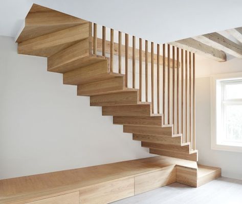 Best Location of Stairs in House | Inside or Outside Wooden Staircase Design, Surrey House, Larch Cladding, Escalier Design, Stair Case, Home Stairs Design, Wooden Staircases, Wood Stairs, Timber Cladding