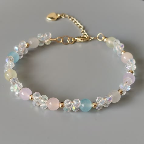 Simple Bracelet Design, Pink And Blue Beaded Bracelets, Crystals Beads Bracelet, Bracelets Stone, Morganite Bracelet, Unique Beads Bracelet, Bracelets Crystal, Minimalist Beaded Bracelet, Bracelet Crystal