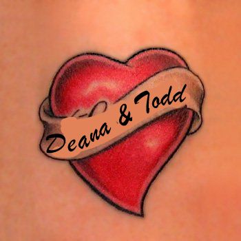 Custom Deana and Todd temp tattoos!!! Tattoos For Childrens Names, Name Tattoos On Arm, Unique Infinity Tattoo, Heart With Infinity Tattoo, Heart Tattoos With Names, Tattoo Homme, Red Heart Tattoos, Tattoo Lettering Design, Tattoos Men