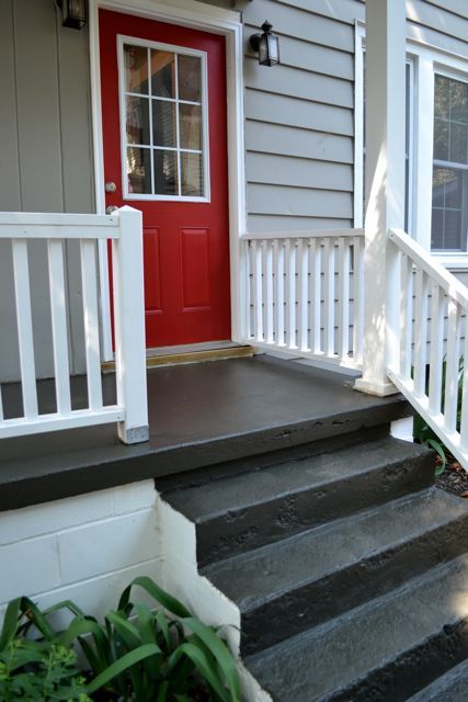 (Porch Paint by Sherwin-Williams) I would love to paint the patio cement. Nothing fancy or difficult: just to freshen it up. Porch Paint, Cement Patio, Concrete Patios, Porch Makeover, Pergola Design, Porch Steps, Porch Flooring, Concrete Steps, Painted Concrete Porch