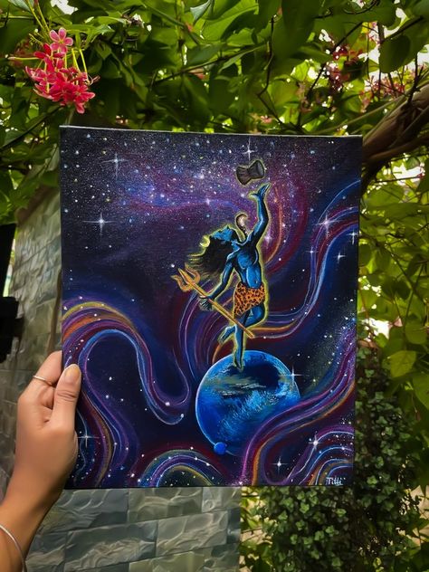 Mahadev Lord Shiva Tandav Painting, Shiva Wall Painting Ideas, Shiva Tandav Drawing, Shiva Painting Watercolors, Shiv Ji Acrylic Painting, Kedarnath Acrylic Painting, Lord Shiva Painting Acrylics, Shiva Aesthetic Art, Shiv Painting On Canvas