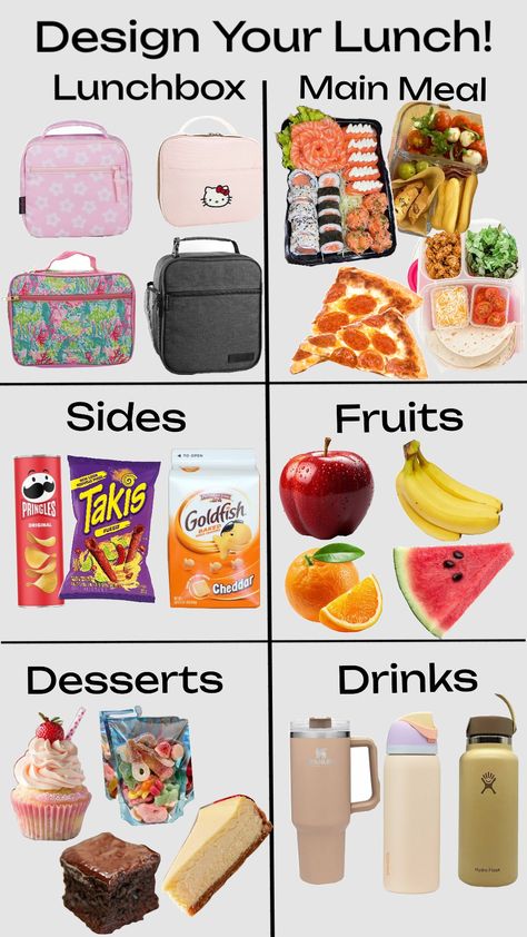 Create Your Own Lunch #lunch #design #lunchbox Make your own lunch, design your own lunch! Enjoy! Aesthetic Lunchbox Bag, What Should I Have For Lunch, Make Your Lunch, Make Your Own Lunch, Quick School Lunches, Pack A Lunch, School Lunch Recipes, Pack Your Lunch, School Preparation