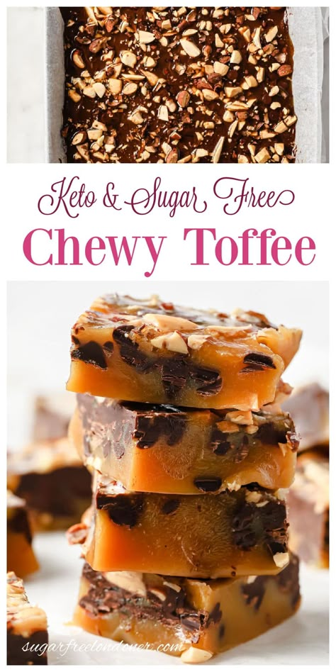 Sugar Free Toffee Recipe, Keto Toffee, Chewy Toffee, Low Carb Candy, Toffee Recipe, Keto Holiday, Keto Candy, Thm Desserts, Sugar Free Chocolate Chips