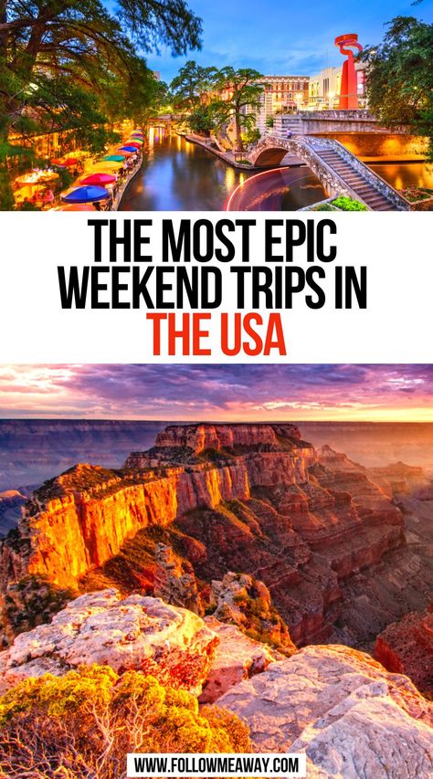 The Most Epic Weekend Trips in the USA Vacation Spots In United States, Weekend Trips In The Us, Vacation Destinations In The Us, Weekend Getaways For Couples, Best Weekend Trips, Long Weekend Trips, Long Weekend Getaways, Best Vacation Destinations, Best Weekend Getaways