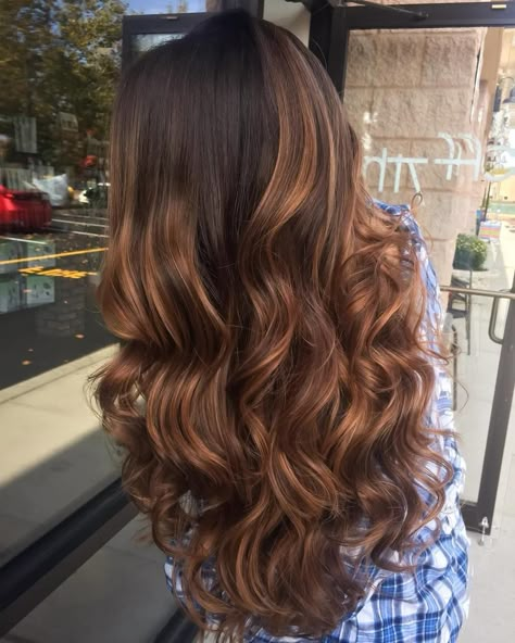 Tiger Eye Hair Color, Tiger Eye Hair, Cinnamon Hair Colors, Balayage Caramel, Auburn Balayage, Highlights For Dark Brown Hair, Cinnamon Hair, Rambut Brunette, Medium Brown Hair