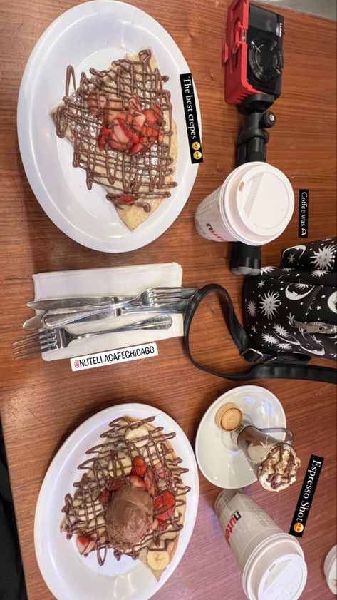 Nutella Cafe Chicago 🤎 This was mainly our breakfast when we were here ✨ #nutella #nutellalovers #chicago #chicagonutella #breakfast #breakfastfoodcute #crepes #expresso #coffee #coffeeshop Nutella Cafe, Nutella, Breakfast Recipes, Coffee Shop, Chicago, Cafe, Coffee