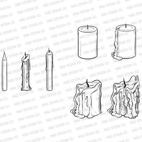 Drawing Of A Candle, Candle Aesthetic Drawing, Gothic Candle Drawing, Candle Outline, Melting Candle Illustration, Candle Drawing Reference, Melting Candle Sketch, Lit Candle Drawing, Melting Candle Tattoo Design