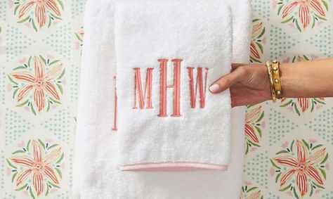 How To Hang Bathroom Towels So They Always Look Nice How To Hang Bathroom Towels, Linen Closet Storage, Monogrammed Bath Towels, Shirt Folding, How To Fold Towels, Monogram Towels, White Bath, Great Wedding Gifts, Luxury Towels