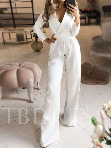 Full Length Plain Formal Slim Women's Jumpsuit Wedding Jumpsuits, Civil Dress, Tiki Fashion, White Jumpsuit Wedding, Colour Names List, Clothes Model, Stylish Gown, Jumpsuit Outfits, Winter Jumpsuit