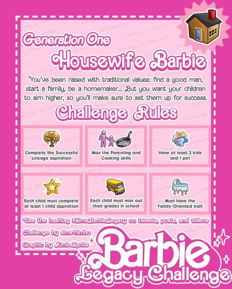 Sims 4 One Piece, Barbie Challenge, Ladybug Banner, Sims Legacy Challenge, Hey Barbie, Legacy Challenge, Girly Games, Sims Challenge, Sims 4 Stories