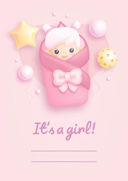 Its a girl baby shower invitation with l... | Premium Vector #Freepik #vector #baby-girl-announcement #its-girl #baby-girl #baby-girl-invitation It's A Baby Girl Announcement, It’s A Girl Announcement, Its A Girl Announcement Quotes Words, New Baby Girl Wishes, Alhamdulillah Its A Baby Girl, Baby Girl Frame Background, It Is A Girl, Indian Baby Girl, Shower Background