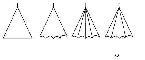 Step-by-step tutorial to draw a partially opened umbrella How To Draw Umbrella Step By Step, Draw Umbrella, Spring Kids Art, Umbrella Coloring Page, Line Art Coloring, Umbrella Drawing, Pencil Png, Art Coloring Book, Class Art Projects