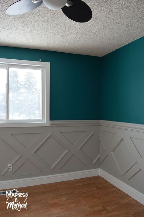 Wayne’s Coating Wall, Diamond Wainscoting, Waynes Coating, Apartment Upgrades, Wainscoting Living Room, Opal House, Wainscoting Nursery, Picture Frame Wainscoting, Wainscoting Hallway