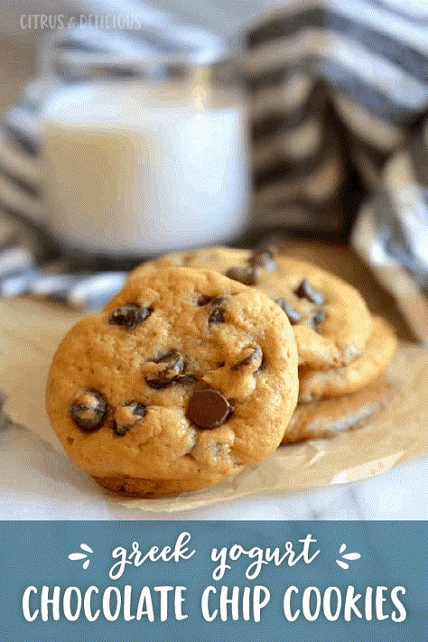 Lighten up the classic chocolate chip cookie by using less butter. Super soft and filled with chocolate chips, these Healthier Greek Yogurt Chocolate Chip Cookies are a crowd favorite! #chocolatechip #cookies #chocolatechipcookies #baking #dessert #chocolate Easy Bowls, Greek Yogurt Cookies, Chocolatechip Cookies, Greek Yogurt Chocolate, Nestle Recipes, Yogurt Chocolate, Clean Desserts, Healthy Chocolate Chip Cookies, Healthy Greek Yogurt