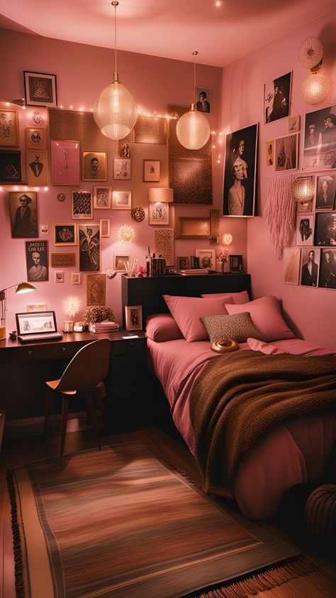 Brown And Pink Bedroom Aesthetic, Chocolate Brown And Pink Bedroom Ideas, Pink Brown Room Aesthetic, Brown And Pink Room Aesthetic, Pink And Brown Room Aesthetic, Brown And Pink Bedroom Ideas, Pink And Black Bedroom Aesthetic, Pink And Brown Bedroom Ideas, Hbcu Dorm