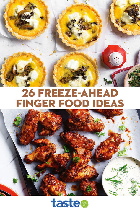 Avoid the stress and get your nibbles and canapes sorted now! From sausage rolls to chicken wings, these easy recipes can all be made ahead and frozen then reheated on the day with a just a few last-minute touches. #fingerfood #partyfood #freezerfood Freeze Ahead Appetizers, Chicken Canapes, Christmas Nibbles, Finger Food Ideas, Frozen Appetizers, Make Ahead Appetizers, Sausage Rolls, Freezer Meals, Yummy Appetizers