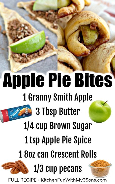 Apple Bites With Crescent Rolls, Apple Roll Ups Crescents Tasty, Apple Pillsbury Crescent, Cresants Roll Apple Recipes, Apple Pie Bites With Crescent Rolls, Apple Crescent Roll Dessert, Pie Business, Crescent Roll Apple, Crescent Roll Recipes Dessert