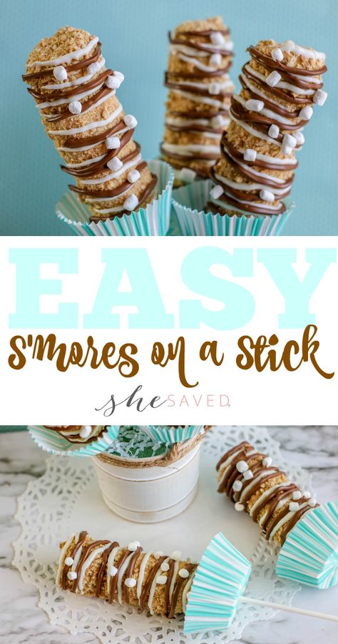 S'mores on a Stick Recipe - SheSaved® Marshmallow Treats On A Stick, Skewer Desserts, Desserts On A Stick, Treats On A Stick, Cookies On A Stick, Smores Sticks, Marshmallow Sticks, Marshmallow Roasting Sticks, Easter 2024