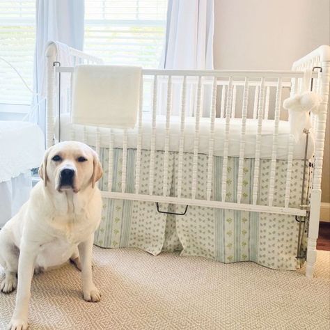 Tailored Crib Skirt, Crib In Front Of Window, Grand Millennial Nursery, Jenny Lind Crib Nursery, Classic Boy Nursery, Grandmillennial Nursery, Jenny Lind Crib, Boy Nursery Design, Lulie Wallace