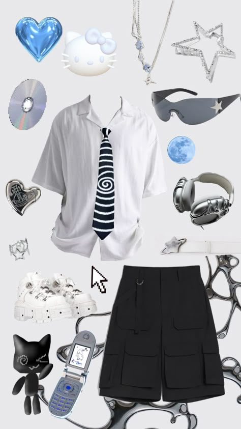 cybercore outfits #cybercore #aecore #subversive #tenshikaiwai #aespa Cybercore Outfit Male, Cybercore Outfits Men, Cybercore Aesthetic Outfits Men, White Cybercore Outfits, Cybercore Outfit Futuristic, Futuristic Cybercore Fashion, Cybercore Shirt, Blue Cybercore Clothes, Webcore Outfits