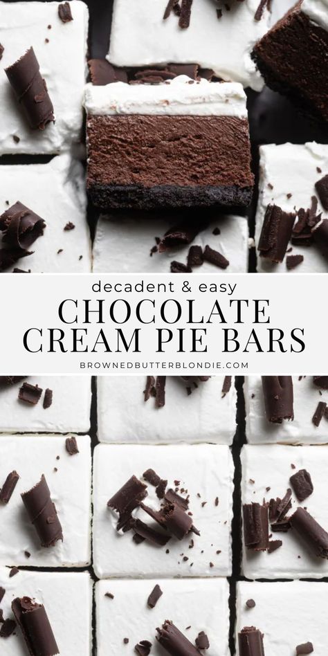 Easy Chocolate Cream Pie, I Lost 100 Pounds, Chocolate Cream Pie, Dessert Bar Recipe, Lost 100 Pounds, Pie Bars, Browned Butter, Pie Bar, Chocolate Dessert Recipes