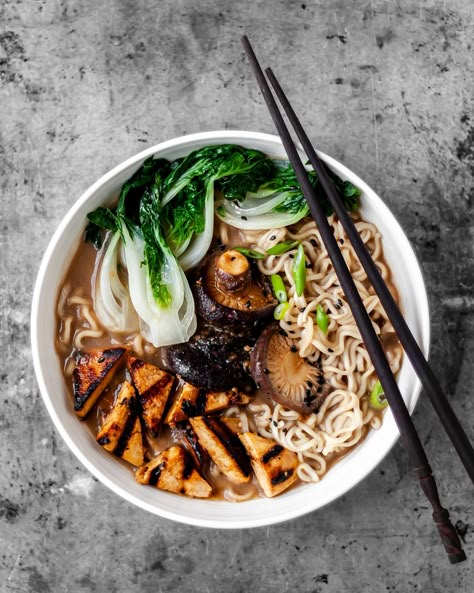 Mushroom Miso, Leftover Noodles, Mushroom Ramen, Miso Ramen, Mushroom Broth, Marinated Mushrooms, Vegan Ramen, Vegan Mushroom, Grilled Tofu