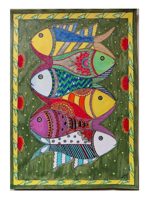 Check out this item in my Etsy shop https://www.etsy.com/listing/1053881472/fish-motif Folk Art Fish Painting, Pretty Pottery, Whimsical Fish, Folk Art Fish, Diy Pottery Painting, Art Fish, Fish Motif, Fish Illustration, Madhubani Painting