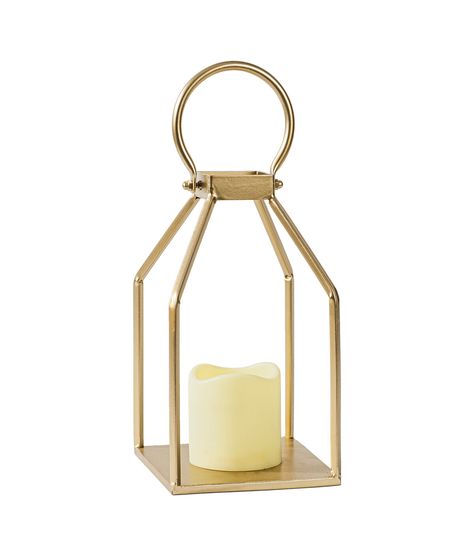 Add a warm and soft glow to your home with the Gold Cutout Lantern With LED Candle by Place & Time This gold - toned cutout lantern comes with an LED candle and will make a lovely addition to your contemporary decor theme You can place it on a side table or the mantelshelf It will also make a great housewarming giftBrand: Place & TimeDimensions: 55 x 55 x 94 inchesIndoor use onlyRequires 3 x AAA batteries (not included) Gold Candle Wedding Centerpieces, Gold Lanterns Wedding, Lantern Bouquet, Mini Lanterns, Candle Wedding Centerpieces, Gold Lanterns, Candle Wedding, Gold Candles, Led Candle