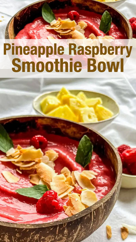 Strawberry Pineapple Smoothie Bowl, Pineapple Smoothie Bowl Recipe, Rasberry Smoothie, Dragonfruit Smoothie Bowl, Lush Desserts, Strawberry Pineapple Smoothie, Raspberry Smoothie Bowl, Smoothie Bowls Recipe Easy, Smoothie Bowl Recipe Healthy