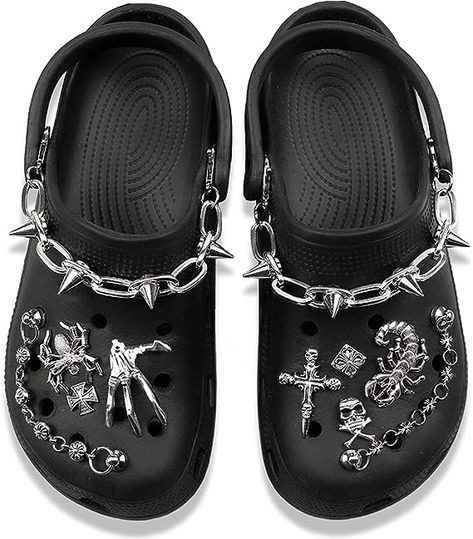 Goth Croc Charms Goth Emo Accessories Punk Rivets Shoe Charms Y2K Shoe Charms for Woman and Man DIY Clog Sandals Chains for Shoe Decoration… Emo Shoes, Emo Accessories, Crocs Fashion, Goth Shoes, Y2k Shoes, Punk Shoes, Shoe Decoration, Punk Accessories, Diy For Men