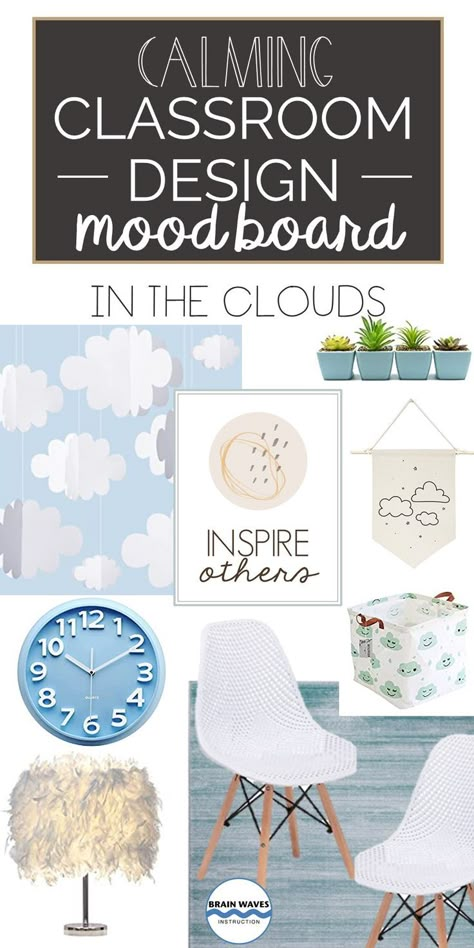 This classroom decor theme is all about serenity and calm. Decorate your classroom with a cloud theme to promote a sense of calm in the classroom. These classroom decor ideas combine light blues and airy textures to help you create an inviting and calm classroom. Light Blue Classroom, Calming Classroom Decor, Calm Classroom Decor, Blue Classroom, Calming Classroom, 2023 Classroom, Preschool Library, Elementary Classroom Themes, Stars Classroom