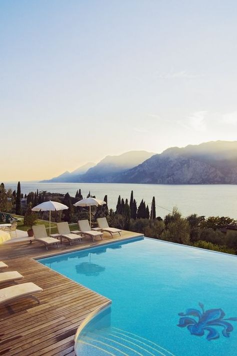 Hotel Bellevue San Lorenzo Pool, Lake Garda, Italy Infinity Pool Design, Infinity Swimming Pool, Resort Pools, Hotel Pool, Lake Garda, Swimming Pool Designs, San Lorenzo, To Infinity And Beyond, Beautiful Hotels