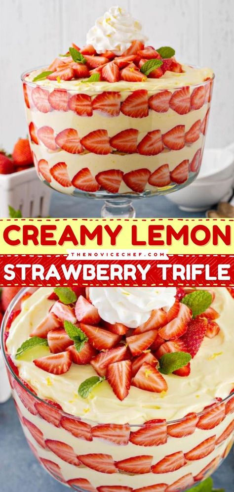 Trifle Recipes Easter, Spring Parfait Desserts, Spring Trifle Desserts Easter, Fruity Trifle Desserts, Easter Layered Dessert, Fruity Easter Desserts, Easter Trifle Recipes, No Bake Easter Desserts, Strawberry Lemon Trifle