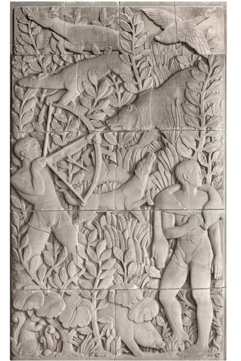 Art Deco Relief, Paris Sculpture, Ceramic Panel, Stone Panel, Historic Colours, Art Deco Artists, Castle Decor, School Murals, Relief Carving