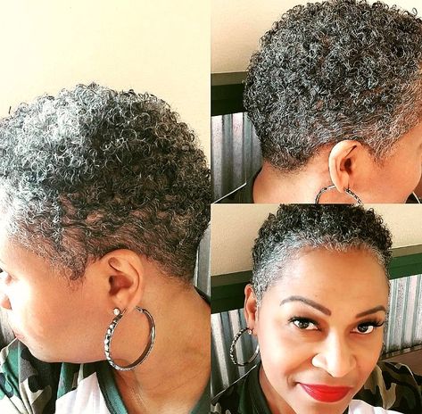 My first real patch of white! Apr2018  #Natural #TWA #SaltAndPepper #GrayHair #Silver #Transition #RubyWoo Tapered Natural Hairstyles, Tapered Twa Hairstyles, Short Gray Hair, Tapered Twa, Twa Styles, Short Natural Haircuts, Short Natural Curly Hair, Twa Hairstyles, Tapered Natural Hair