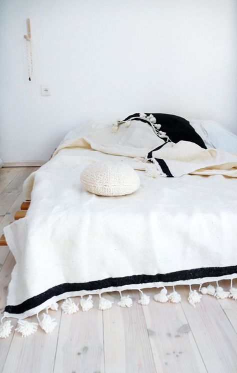 make mine moroccan / sfgirlbybay Moroccan Pom Pom Blanket, Bohemian Blanket, Pom Pom Blanket, Blanket Bed, Design Hotel, Moroccan Style, My New Room, Wool Blanket, Bed Design