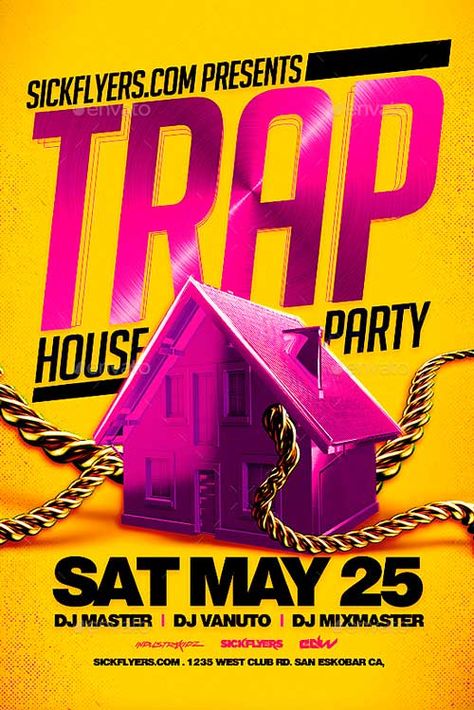 House Party Flyer Background, Trap House Party, Hip Hop Flyer, House Party Flyer, Small Business Owner Quotes, Make A Flyer, Free Psd Flyer Templates, Event Advertising, Flyer Free