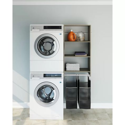 Hamper Closet, Hanging Hamper, Washer Dryer Laundry Room, Wood Closet Systems, Laundry Room Storage Shelves, Closet Storage Systems, Small Laundry Room Organization, Closet Kits, Stackable Washer And Dryer