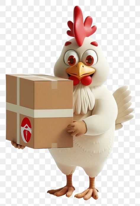 Chicken Delivery, Chicken Cartoon, Costume Box, Box Costumes, Cartoon Chicken, 3d Rendering, 3d Illustration, Free Png, Free Image