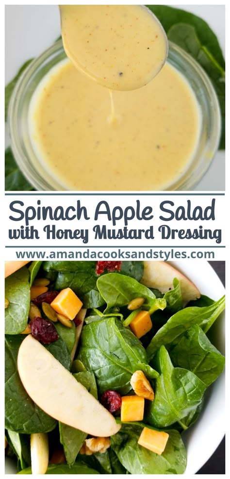 Apple Spinach Salad With Honey Mustard Lemon Dressing, Spinach Salad With Honey Mustard Dressing, Spinach Salad Healthy Easy, Spinach Apple Salad Dressing, Spinach Apple Walnut Salad, Apple And Spinach Salad, Spinach And Apple Salad, Creamy Spinach Salad Dressing, Apple Recipes Salad