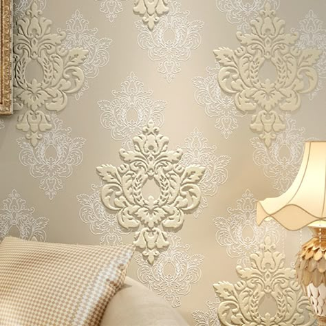 High Quality Luxury 3D Damask Wallpaper Fabric Embossed Wall paper mural roll glitter beige blue gray home decor for bedroom-in Wallpapers from Home & Garden on Aliexpress.com | Alibaba Group Traditional Tile Design, Patchwork Tiles, Wallpaper Uk, Silver Wallpaper, Tile Stencil, Antique Tiles, Embossed Wallpaper, Grey Home Decor, Wallpaper Accent Wall