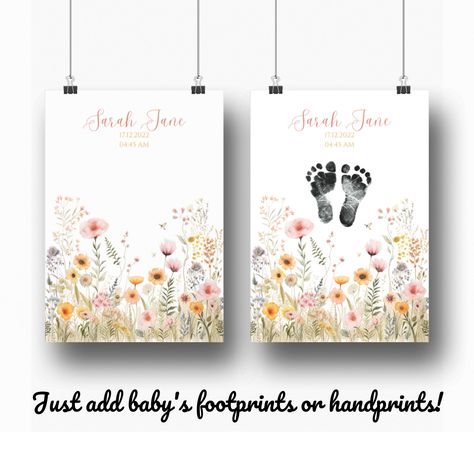 Newborn Footprint Art, Boho Baby Girl Nursery, Girl Nursery Art, Café Design, Boho Baby Girl, Footprint Art, Washable Paint, Floral Nursery